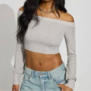 Garage Gray Off-Shoulder Crop Top